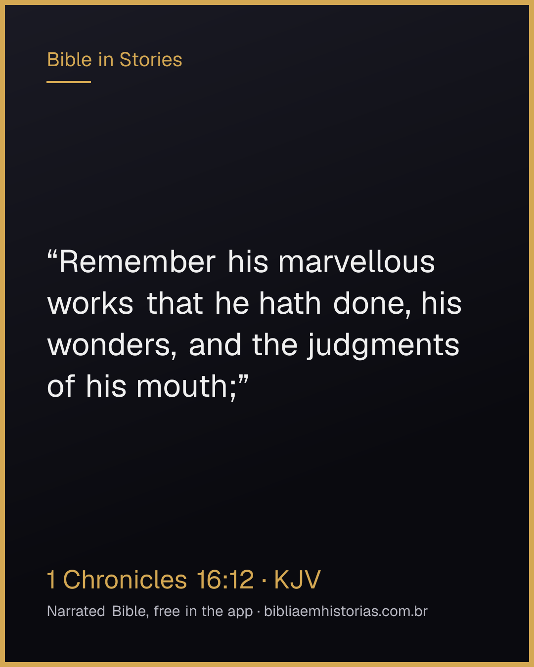 Verse image for 1 Chronicles 16:12 to share